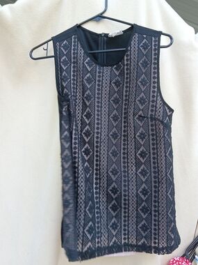 Everly Black Embroidered Overlay Tank with Nude Lining